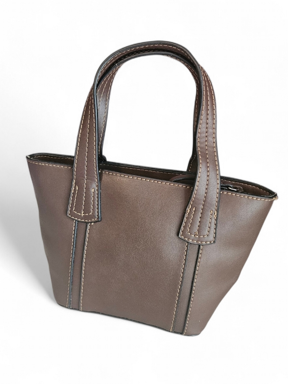 Vintage 90s Nine West Mini Tote Bag Brown Contrast Stitch